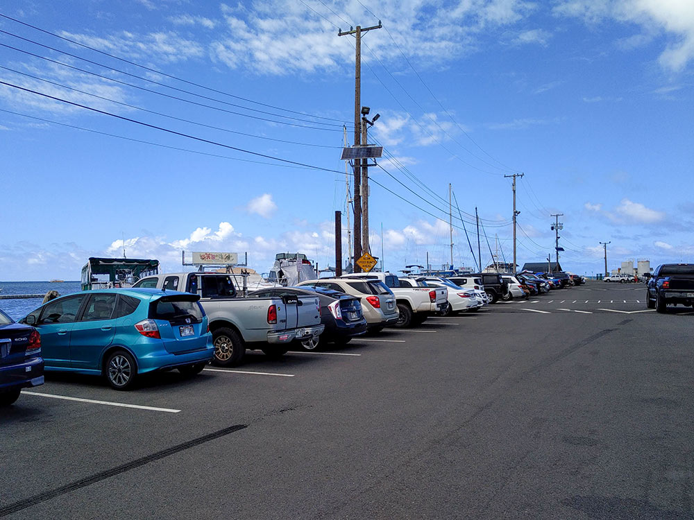 Parking lot at He’eia Pier Boat Harbor