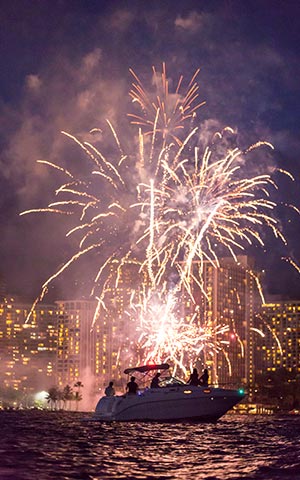 ハワイでアメリカ独立記念日の花火鑑賞