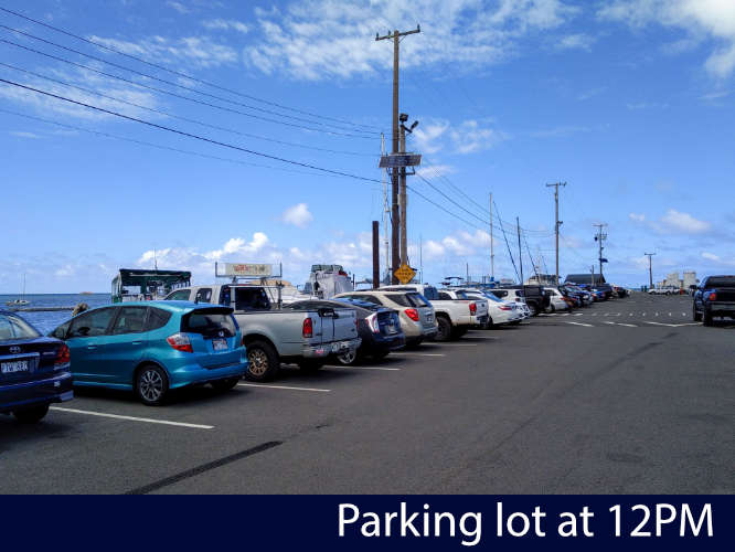 Parking lot at the Heʻeia Kea Small Boat Harbor