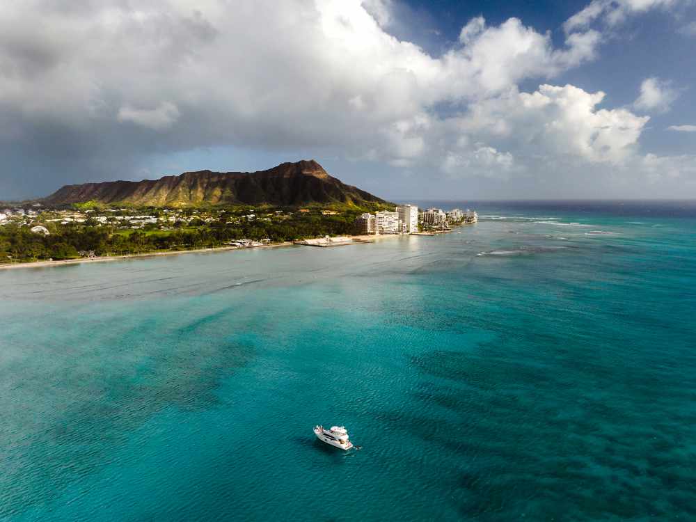 View of Diamond Head from offshore Waikiki